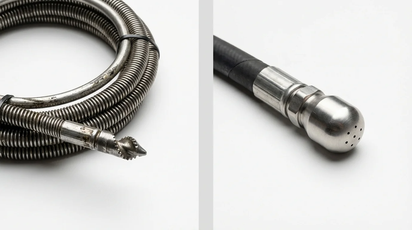 Drain snake cable and hydro jetting nozzle used for drain cleaning in Pembroke, VA
