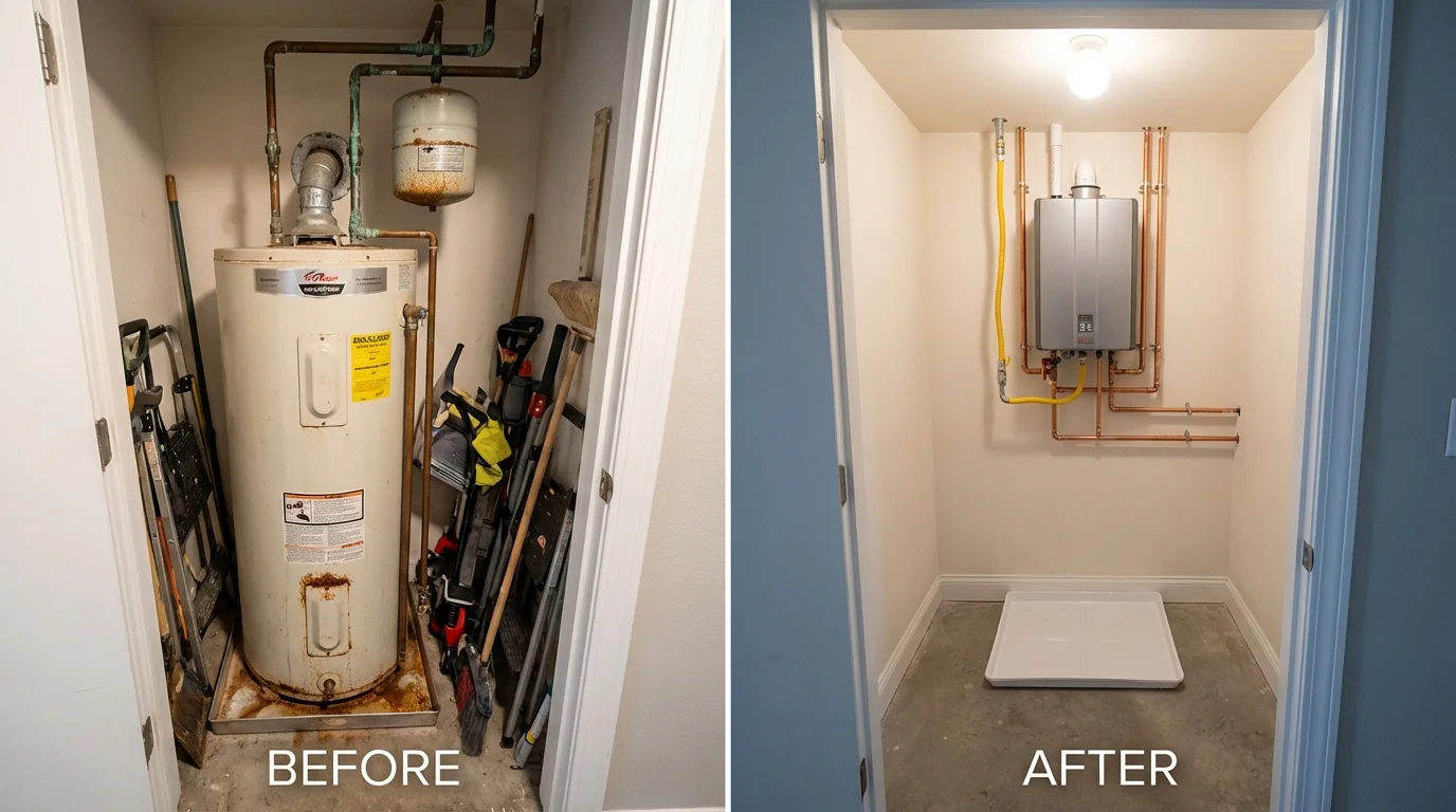 Tank water heater versus wall-mounted tankless unit comparison for Pembroke, VA homeowners