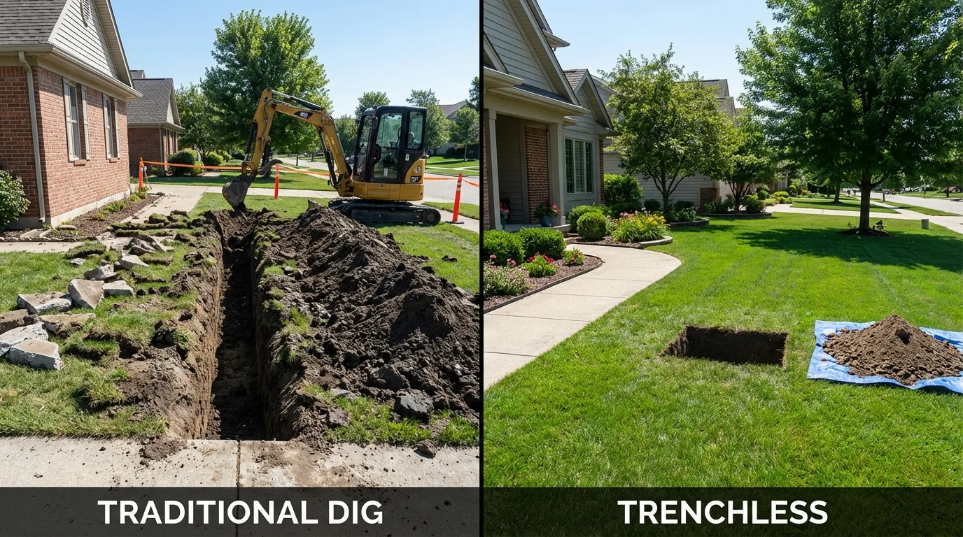 Trenchless sewer repair with minimal yard damage versus traditional excavation in Pembroke, VA